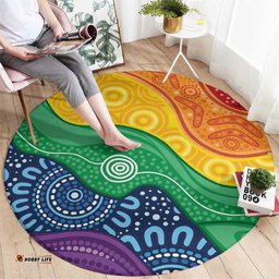Australia First Nation LGBTQ+ Round Carpet Aboriginal Rainbow Flag LT7