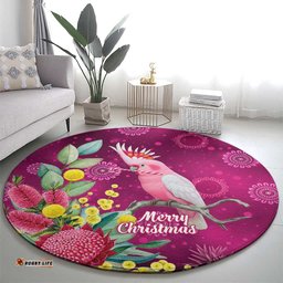 Australia Pink Cockatoo Christmas Round Carpet Aussie Native Flowers Merry Xmas - Pink LT14
