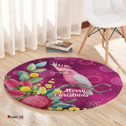 Australia Pink Cockatoo Christmas Round Carpet Aussie Native Flowers Merry Xmas - Pink LT14