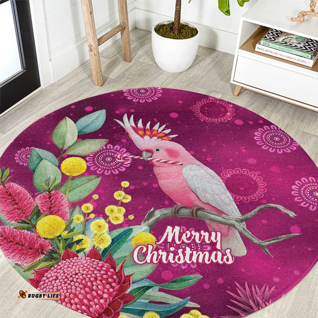Australia Pink Cockatoo Christmas Round Carpet Aussie Native Flowers Merry Xmas - Pink LT14