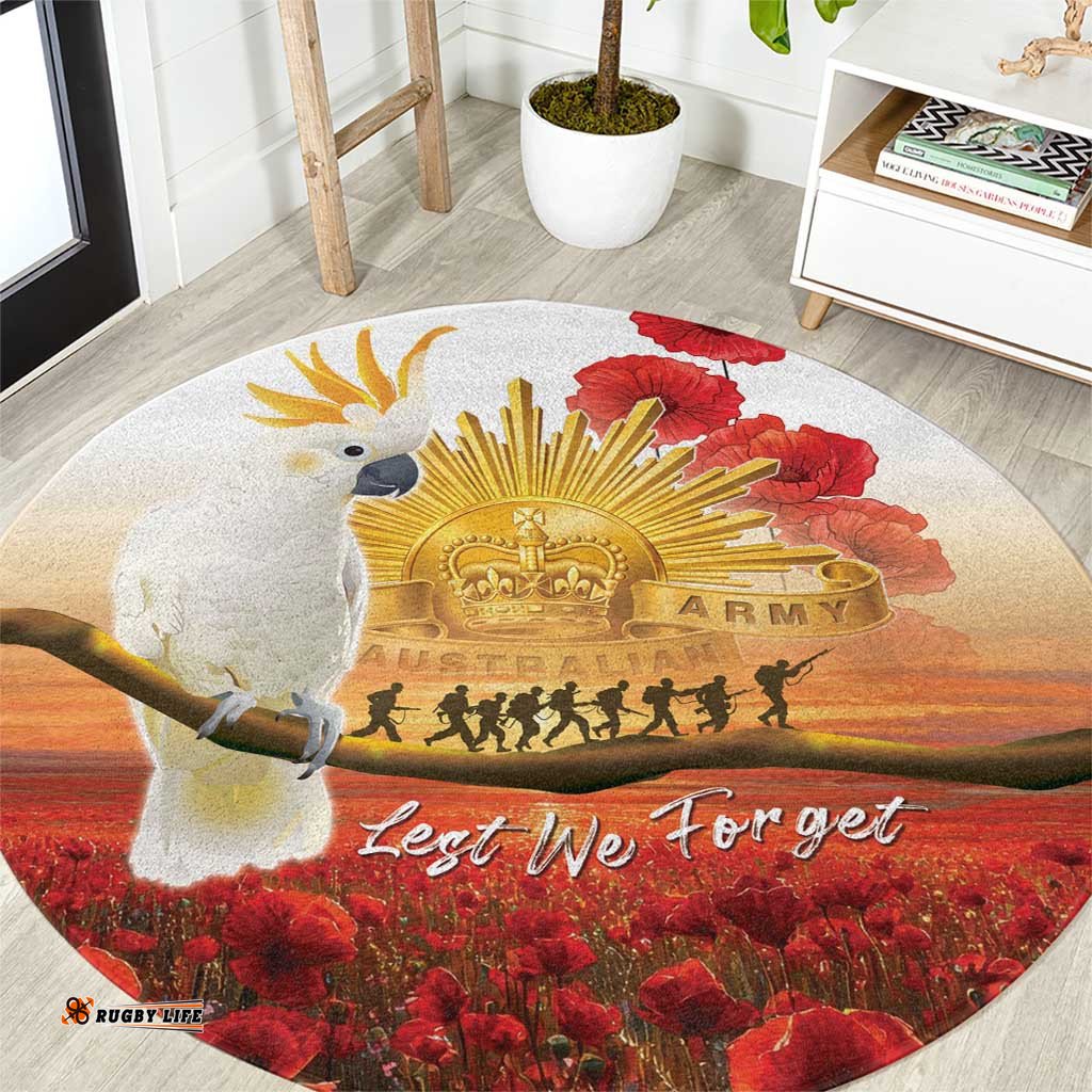 Australia Cockatoo ANZAC Day Round Carpet Lest We Forget LT05