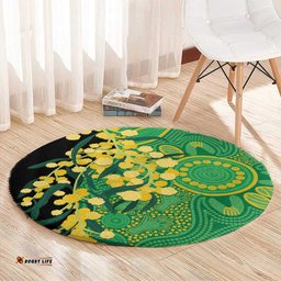 Australia Golden Wattle Round Carpet Aussie Native Flowers Indigenous Art LT14