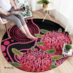 Australia Waratah Round Carpet Telopea Aussie Native Flowers Indigenous Art LT14