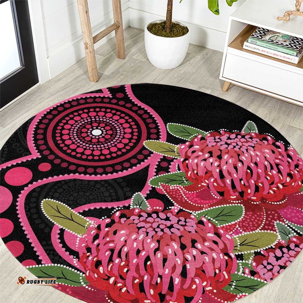 Australia Waratah Round Carpet Telopea Aussie Native Flowers Indigenous Art LT14