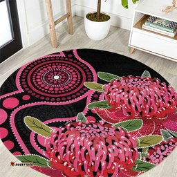 Australia Waratah Round Carpet Telopea Aussie Native Flowers Indigenous Art LT14