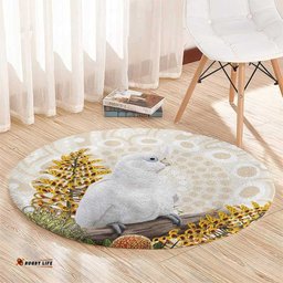 Australia Little Corella Round Carpet Cacatua Sanguinea Western Grevillea Aboriginal Art LT14