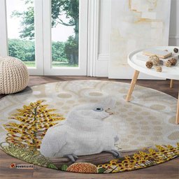 Australia Little Corella Round Carpet Cacatua Sanguinea Western Grevillea Aboriginal Art LT14