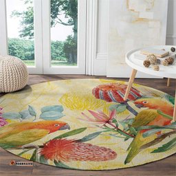 Birds and Floral Aussie Lorikeet Round Carpet Pastel Yellow LT7