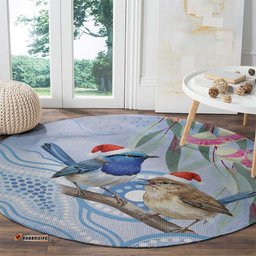 Australia Superb Fairywren Christmas Round Carpet Aboriginal Eucalyptus Blossoms Watercolor LT14