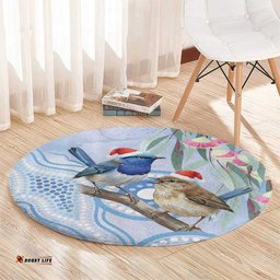Australia Superb Fairywren Christmas Round Carpet Aboriginal Eucalyptus Blossoms Watercolor LT14