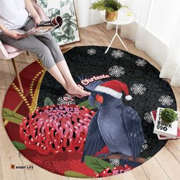 Australia Palm Cockatoo Christmas Round Carpet Probosciger Aterrimus Waratah Merry Chrissie LT14