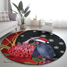 Australia Palm Cockatoo Christmas Round Carpet Probosciger Aterrimus Waratah Merry Chrissie LT14