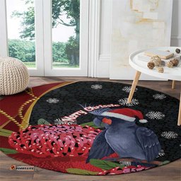 Australia Palm Cockatoo Christmas Round Carpet Probosciger Aterrimus Waratah Merry Chrissie LT14