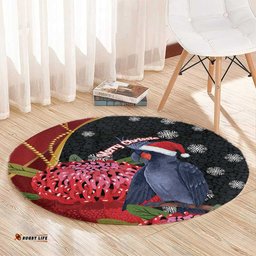 Australia Palm Cockatoo Christmas Round Carpet Probosciger Aterrimus Waratah Merry Chrissie LT14