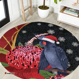 Australia Palm Cockatoo Christmas Round Carpet Probosciger Aterrimus Waratah Merry Chrissie LT14