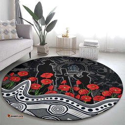 Carlton Blues ANZAC Day Round Carpet Indigenous Dot Art with Poppy Flower Tribute TS04