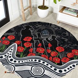 Carlton Blues ANZAC Day Round Carpet Indigenous Dot Art with Poppy Flower Tribute TS04
