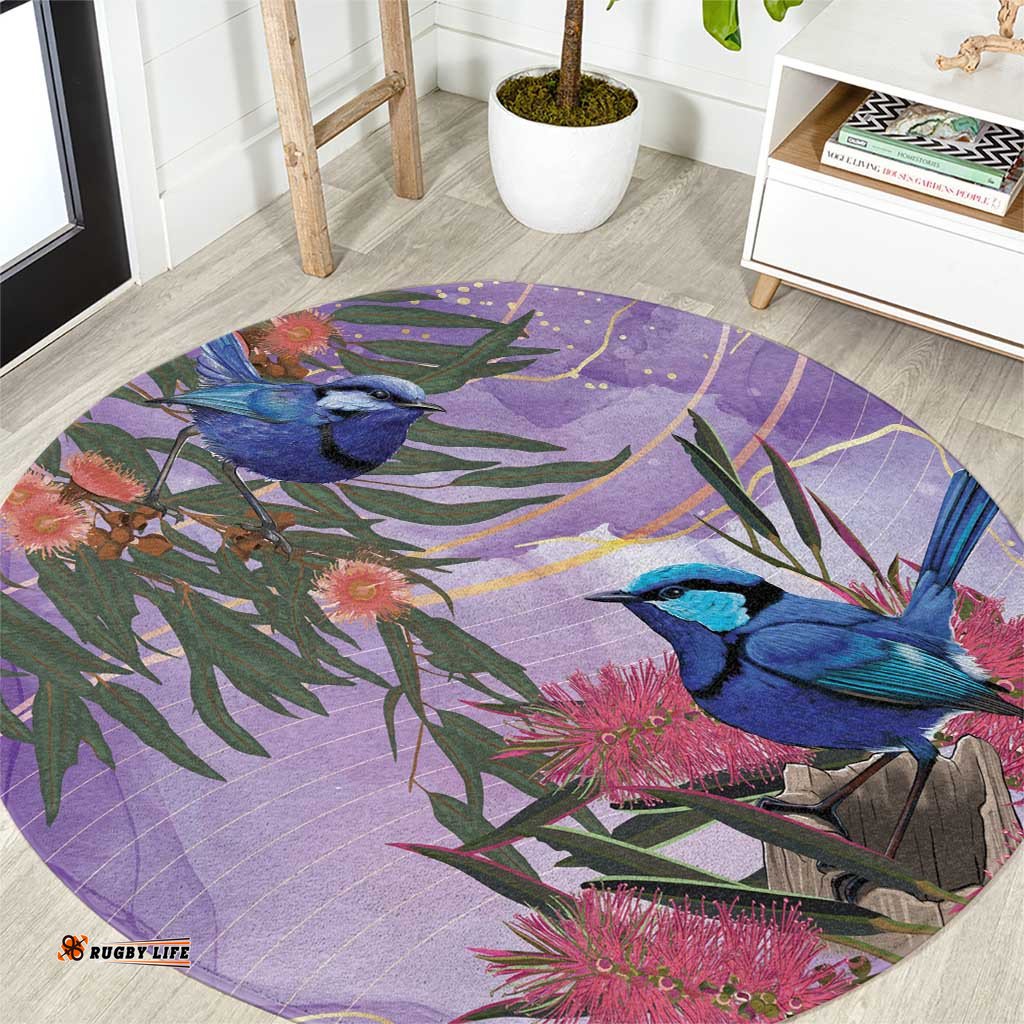 Australia Splendid Fairy Wren on Eucalyptus Round Carpet Epilepsy Awareness LT7