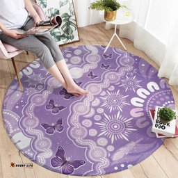 Australia Epilepsy Awareness Round Carpet Purple Butterflies Aboriginal LT05