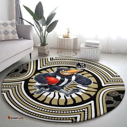 Collingwood Football Club Round Carpet Indigenous Monochrome Dot Art Mascot Style TS04