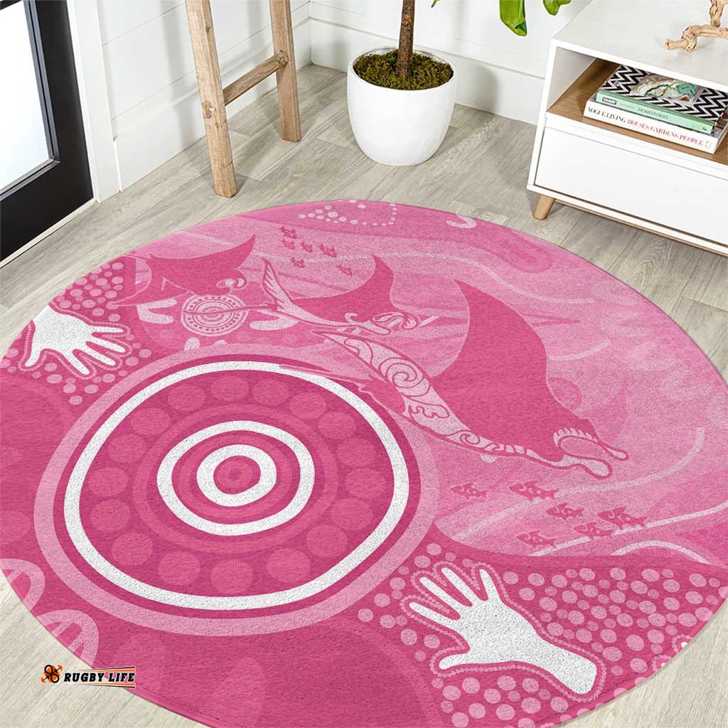 Australia Breast Cancer Awareness Round Carpet Pink Ribbon Manta Ray Aboriginal Art LT14