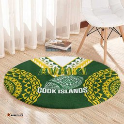 Avaiki Cook Islands Rugby Round Carpet Kuki Airani Tatau Green LT14