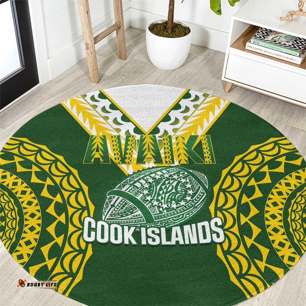 Avaiki Cook Islands Rugby Round Carpet Kuki Airani Tatau Green LT14