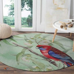 Australia Crimson Rosella Round Carpet Platycercus Elegans Eucalyptus Alba Watercolor LT14