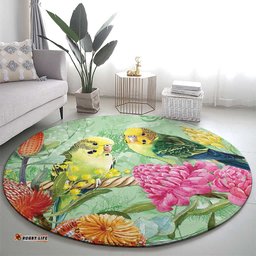 Birds and Floral Aussie Budgerigars Round Carpet Mint Opal LT7