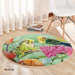 Birds and Floral Aussie Budgerigars Round Carpet Mint Opal LT7