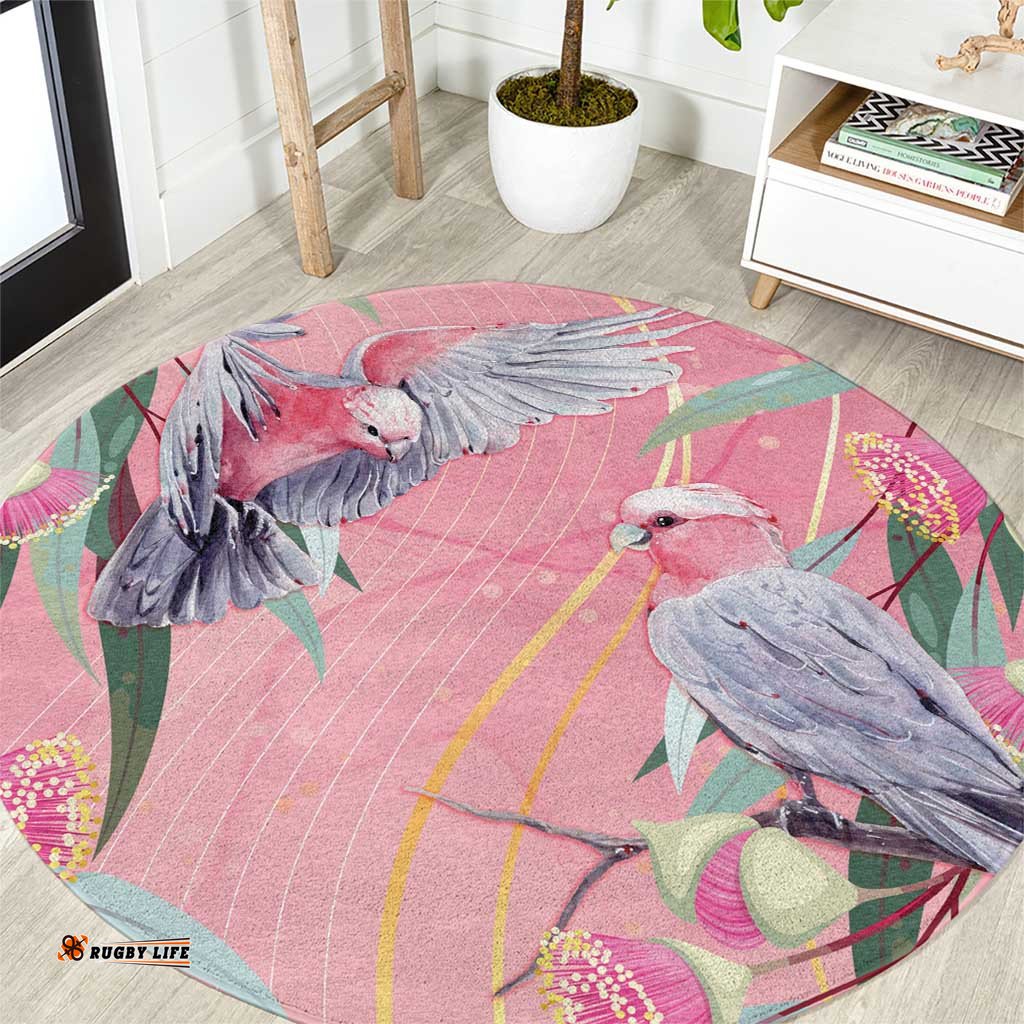 Australia Breast Cancer Awareness Round Carpet Pink Galah with Eucalyptus Flowers LT7
