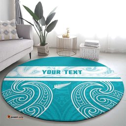 New Zealand Silver Fern Cricket Custom Round Carpet Black Cap Teal Maori Pattern LT14