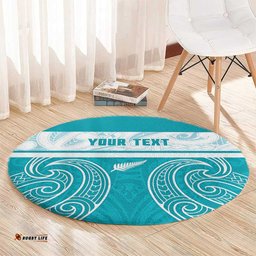 New Zealand Silver Fern Cricket Custom Round Carpet Black Cap Teal Maori Pattern LT14