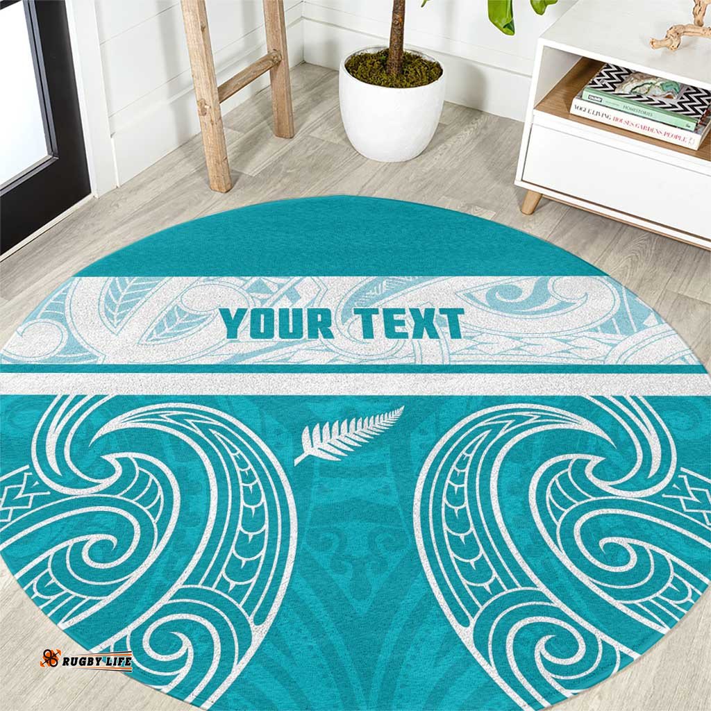 New Zealand Silver Fern Cricket Custom Round Carpet Black Cap Teal Maori Pattern LT14