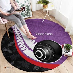 Personalised Aotearoa Lawn Bowls Round Carpet Maori and Silver Fern Sporty Style Purple Color LT03