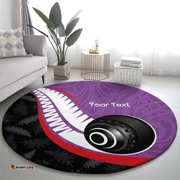 Personalised Aotearoa Lawn Bowls Round Carpet Maori and Silver Fern Sporty Style Purple Color LT03