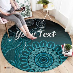 Personalised Ovarian Cancer Awareness Round Carpet Teal Ribbon Aboriginal Art LT05