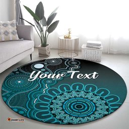 Personalised Ovarian Cancer Awareness Round Carpet Teal Ribbon Aboriginal Art LT05