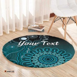 Personalised Ovarian Cancer Awareness Round Carpet Teal Ribbon Aboriginal Art LT05