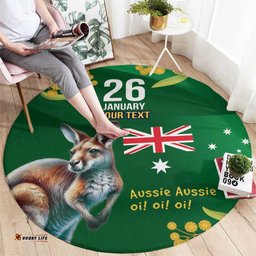 Green Kangaroo and Golden Wattle Personalised Round Carpet Happy Australia Day 6 January LT9
