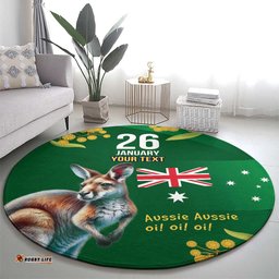 Green Kangaroo and Golden Wattle Personalised Round Carpet Happy Australia Day 6 January LT9