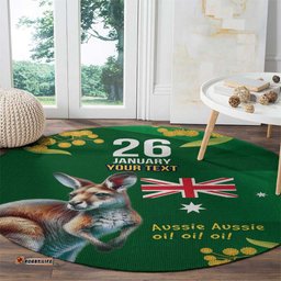 Green Kangaroo and Golden Wattle Personalised Round Carpet Happy Australia Day 6 January LT9