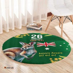 Green Kangaroo and Golden Wattle Personalised Round Carpet Happy Australia Day 6 January LT9