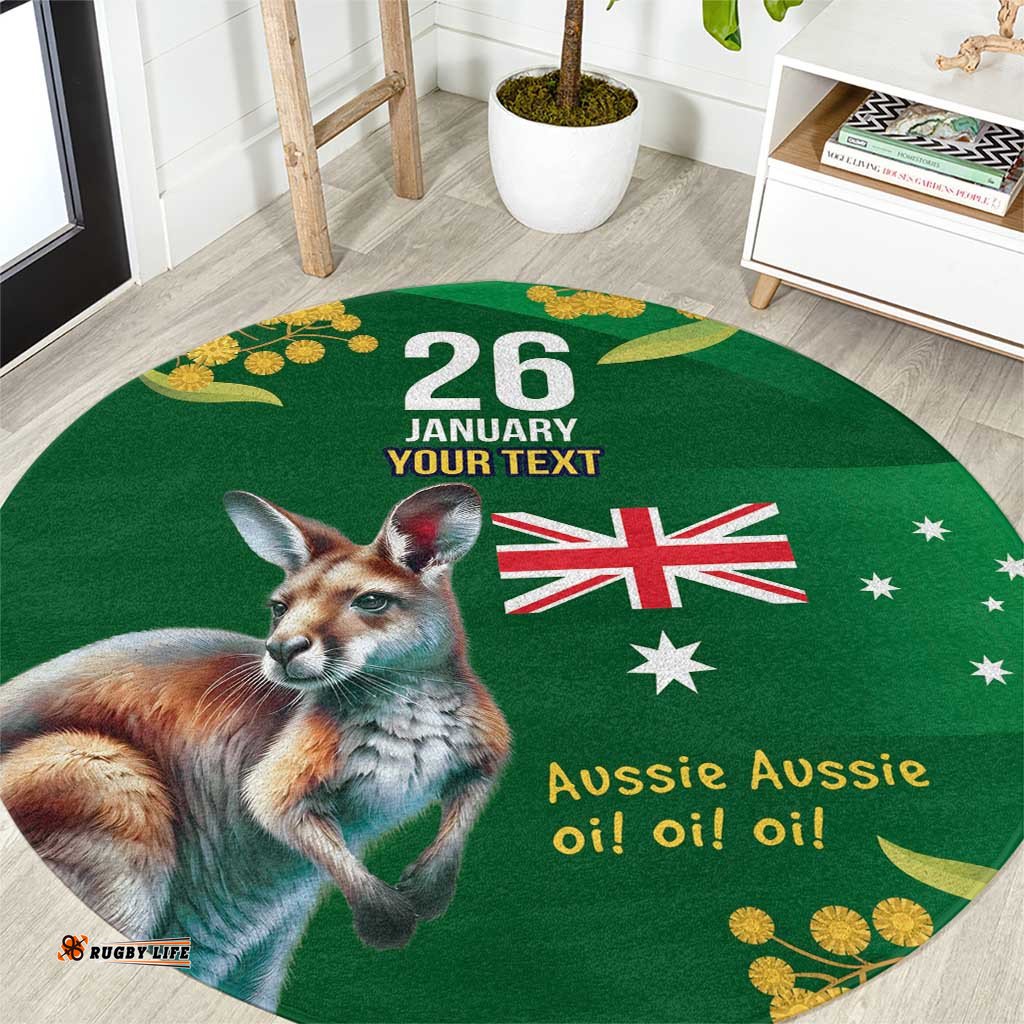 Green Kangaroo and Golden Wattle Personalised Round Carpet Happy Australia Day 6 January LT9