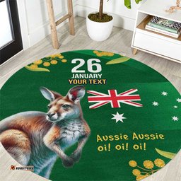 Green Kangaroo and Golden Wattle Personalised Round Carpet Happy Australia Day 6 January LT9