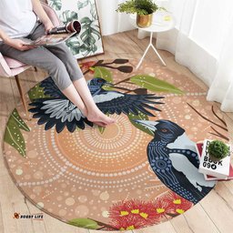 Magpies On Eucalyptus Australia Aboriginal Round Carpet LT7