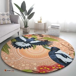 Magpies On Eucalyptus Australia Aboriginal Round Carpet LT7