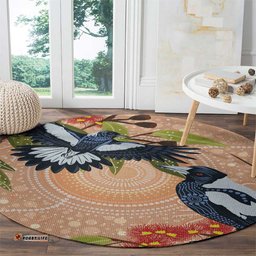 Magpies On Eucalyptus Australia Aboriginal Round Carpet LT7