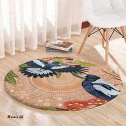Magpies On Eucalyptus Australia Aboriginal Round Carpet LT7
