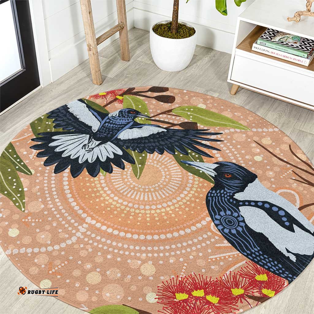 Magpies On Eucalyptus Australia Aboriginal Round Carpet LT7